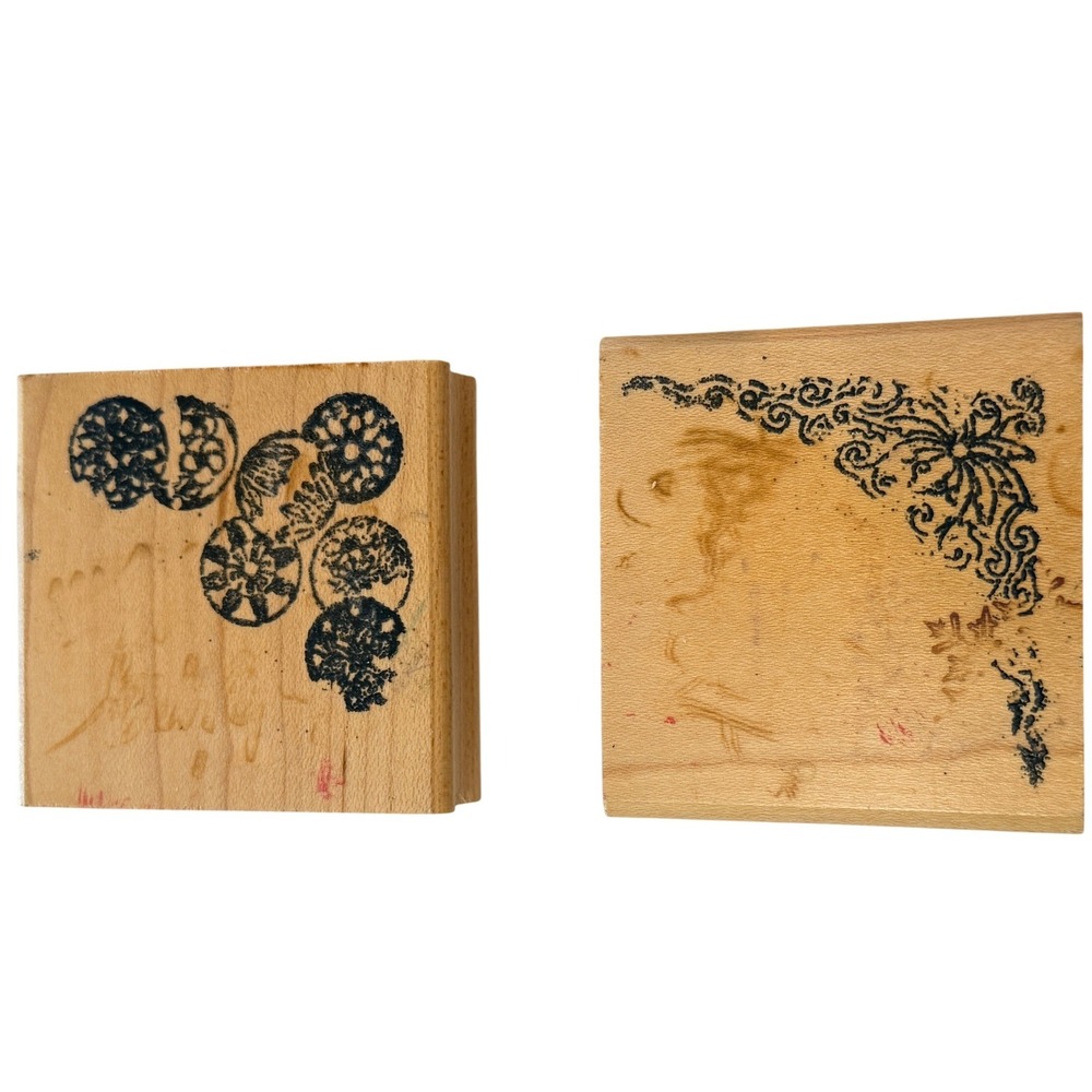 Jade Cloud Rubber Stamp Set Floral Corner Mandala 2.5x2.75 Wood Craft